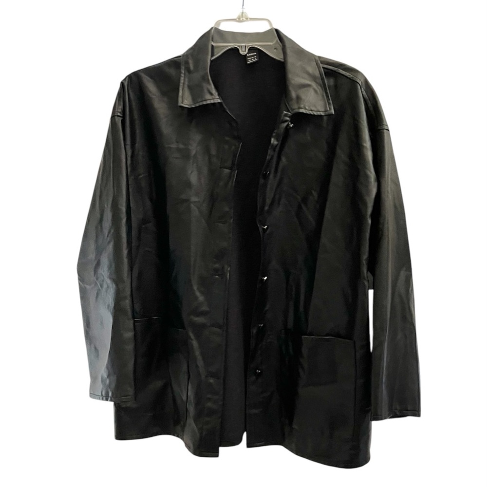Women’s Faux Black Leather Oversized Shein Jacket / Shacket Sz XS Boyfriend